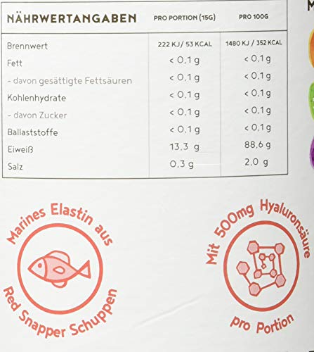 Kollagen mit Elastin und Hyaluronsäure | Kollagen Hydrolysat Peptide Type I, II und III | Ohne Zusatzstoffe | Geschmacksneutral | 450 Gramm