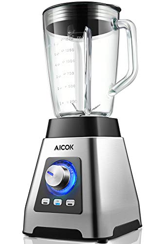 Mixer Smoothie Maker 1000W, Aicok Standmixer mit 6-Blatt Edelstahlmesser für Smoothies, Suppen und Nüsse, 7 Geschwindigkeiten, 1,5L Glasbehälter BPA-frei, 3 Programme, 24000 rpm.