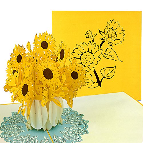 PaperCrush® Pop-Up Karte Muttertag Sonnenblumen - 3D Blumenkarte für Mutter, Oma (Muttertagskarte, Geburtstagskarte, Danke, Gute Besserung) - Handgemachte Popup Glückwunschkarte mit Blumen