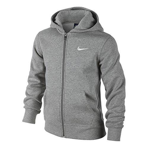 NIKE, Jungen Kapuzenpullover mit Durchgehendem Reißverschluss, Grau (Dark Grey Heather/White), Gr.M