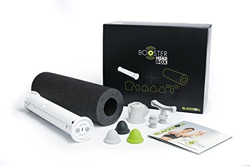 BLACKROLL BOOSTER HEAD BOX - Vibrations-Massage dank Vibrationskern. inkl. Massageaufsätzen und schwarzer Faszienrolle SLIM