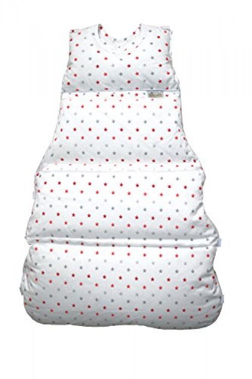 Climarelle Daunenschlafsack Baby, längenverstellbar, Alterskl. ca 3-20 Monate, Rote-Sterne, Natur, 80 cm