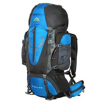 Hwjianfeng Damen Herren Backpacker Rucksack 80L+5L wasserdicht, Blau