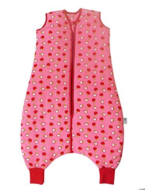 Schlummersack Daunenschlafsack Baby mit Füßen in rosa für Mädchen, ganzjährig in 2.5 Tog – Äpfel - 18-24 Monate/90 cm